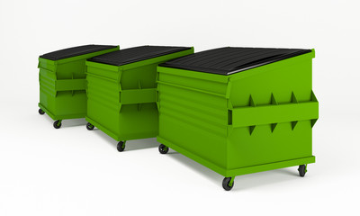 Realistic green trash boxes.