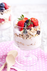 muesli with fruits and yogurt