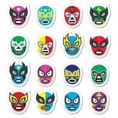 Tuinposter Schedel Lucha libre, luchador Mexicaanse worstelen maskers pictogrammen