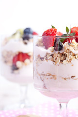 muesli with fruits and yogurt