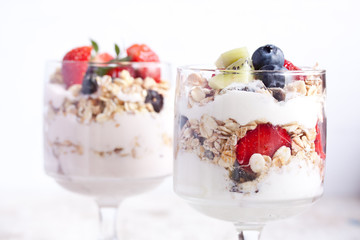 muesli with fruits and yogurt