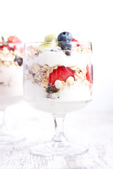 muesli with fruits and yogurt