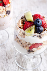 muesli with fruits and yogurt