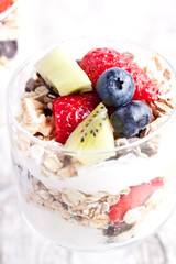 muesli with fruits and yogurt