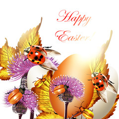Easter greeting background with eggs and ladybirds