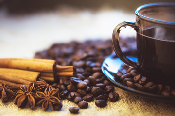 cup of coffee and coffee beans