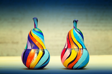 pear wood - colored paints by hand. Modern art