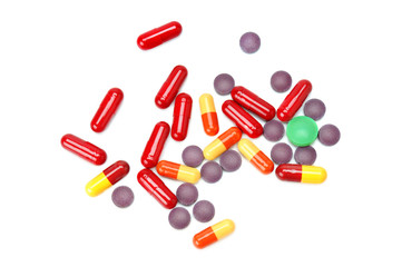 set of pills isolated on white background