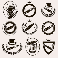 Cigars label and icons set. Vector