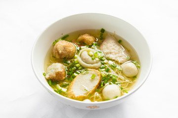 Rice Noodles Soup with Fish Balls,Thai food.