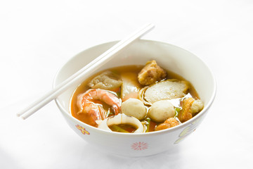 Thai Noodle Style call YEN-TA-FO Isolated on White Background
