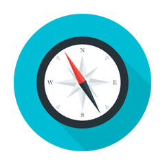 Compass flat circle icon with long shadow