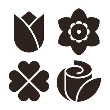 Flower icon set - tulip, narcissus, clover and rose