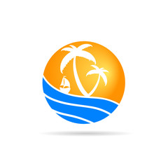 palm with sea icon color vector