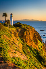 View of Point Vicente Lighthouse at sunset, in Ranchos Palos Ver