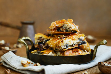 Baklava - oriental sweet with honey, walnut and raisin
