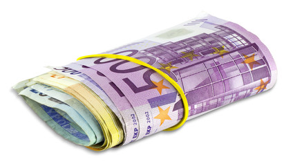 Pile scroll of Euro banknotes