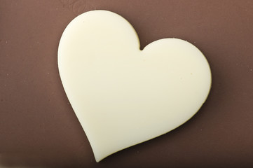 Table of milk chocolate with white chocolate hearts