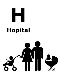 Famille devant un hôpital