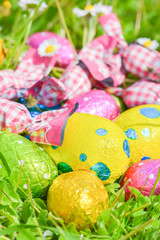 colorful Easter egg deposited on the prairie grass
