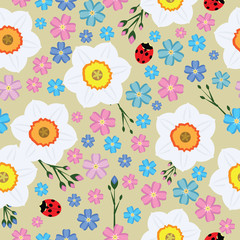 Floral spring seamless vector background