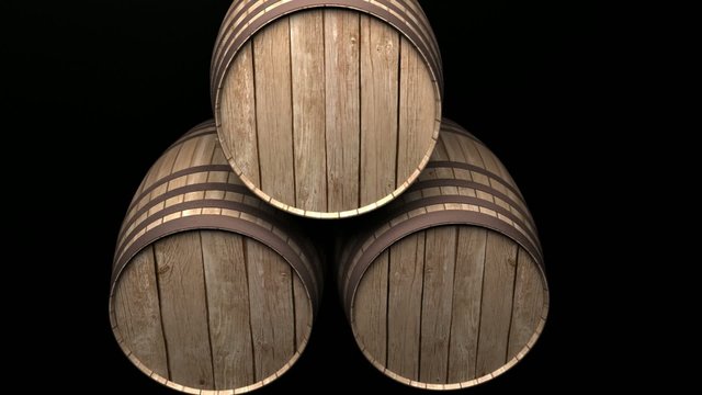 footage of barrels in a cellar with black background