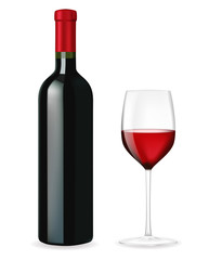 Bottle of red wine with a glass