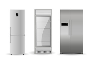 Refrigerators: silver, with two doors and glass door