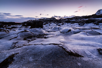 Frozen Arctic mounds of ice scene