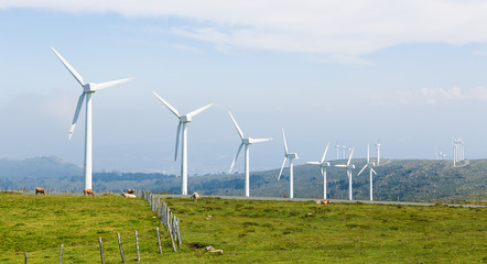 Wind turbines on a wind farm in Galicia, Spain