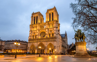 Fototapeta na wymiar Evening view of the Notre-Dame de Paris - France