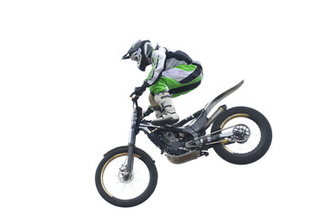 Freestyle stunt rider isolated on white.