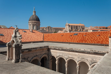 Fototapeta premium Rooftops and Cathedral of the Assumption of the Virgin Mary tower in Dubrovnik, Croatia.