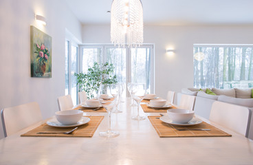 Laid table in dining room