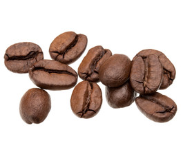 roasted coffee beans isolated in white background cutout