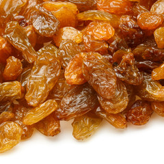 Yellow sultanas raisins isolated on white background cutout