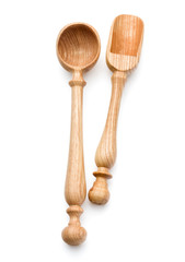 Carving wooden spoon isolated on white background cutout
