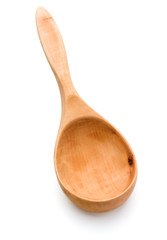 Carving wooden spoon isolated on white background cutout