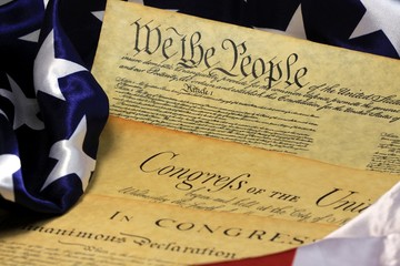 Historical Document US Constitution with America Flag