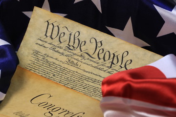 Historical Document US Constitution with America Flag