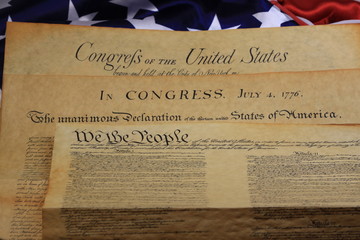 Historical Document US Constitution with America Flag