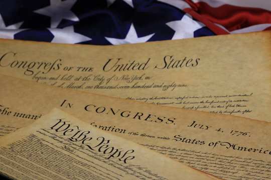 Historical Document US Constitution with America Flag