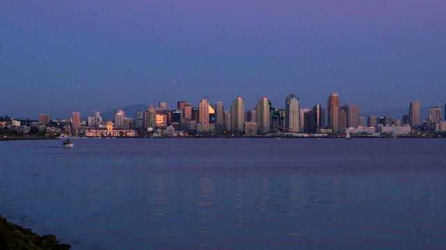 San Diego Bay with downtown skyline in the morning