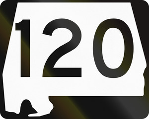 US state highway shield Alabama. The sign contains a silhouette of the state