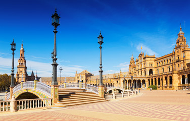   view of Plaza de Espana with bridges. Seville