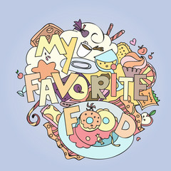 Fototapeta premium Favorite food confections sweets, cakes and cookies vector