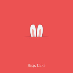 Fototapeta na wymiar Adorable Happy Easter postcard template with bunny hiding and