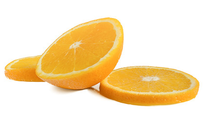 The cut orange on a white background.