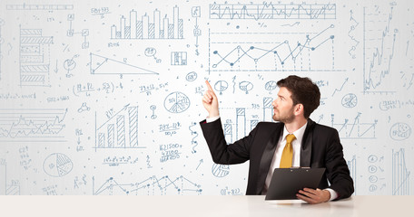 Businessman with diagram background