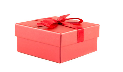 Red box with a ribbon on a white background